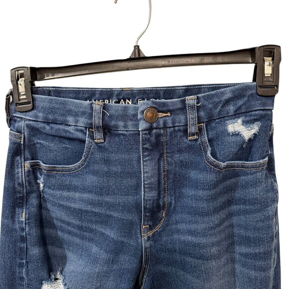 American Eagle Womens Curvy High-Waisted Distressed Jeggings Skinny Dark Wash 6 - Picture 3 of 9